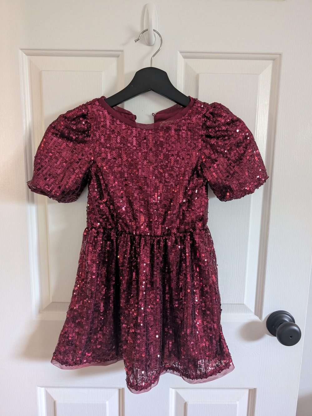 Cat & Jack Girls Sequin Puff-Sleeve Holiday Party Dress Burgundy Size XS (4/5)